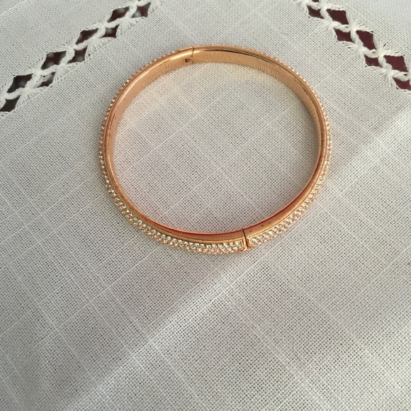 Nadri Rose Gold Crystal Pave Hinge Bangle Bracelet - Picture 3 of 6